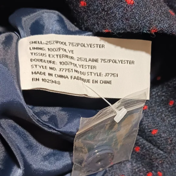 Belted Cropped Polka Dot Pea Coat Navy Red - Picture 11 of 12